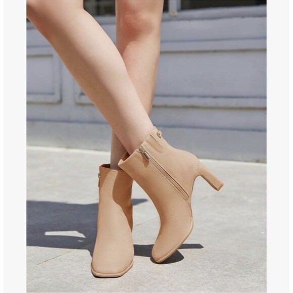 Coutgo Women's Square Toe Ankle Boots Leather Winter Shoes Khaki Size 9.5 NWB - Picture 3 of 16